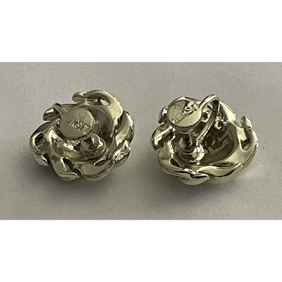 Vintage Lisner Round Flower Screwback Earrings Retro MCM Signed Jewelry - Picture 3 of 4